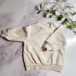 H&M Organic Cotton Cream Top with Pink Cherry Accent Print, Size 3 Months